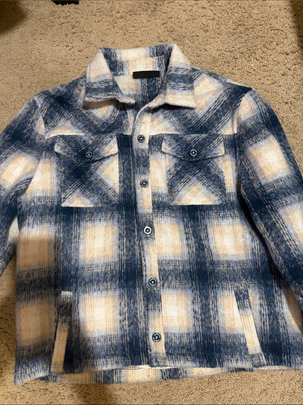 Men's Blue & Cream Plaid Lightweight Shirt Jacket